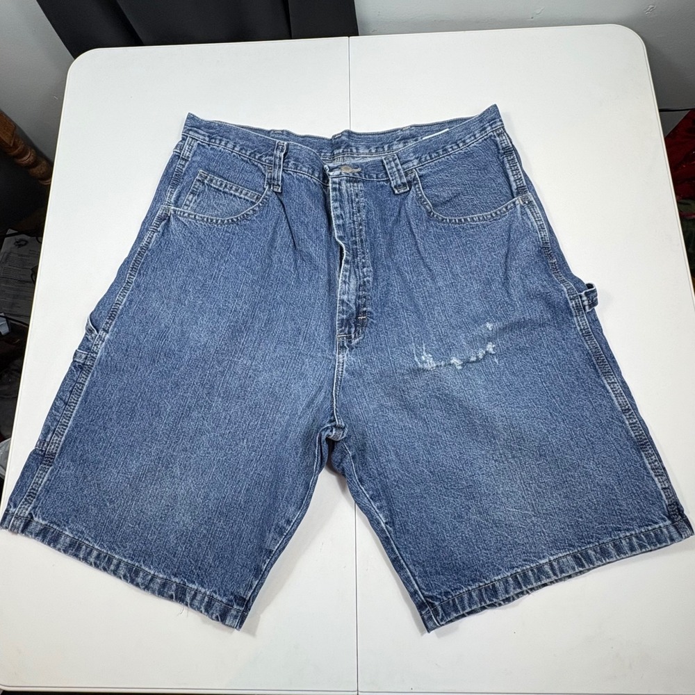 Wrangler Carpenter Shorts‎ Jorts Mens 38 Denim Utility Workwear Relaxed Fit Blue